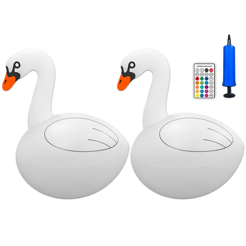 2PCS Swan Shape Inflatable PVC Floating Lamp Remote Control Solar RGB LED Light Pool Landscape Decor Light