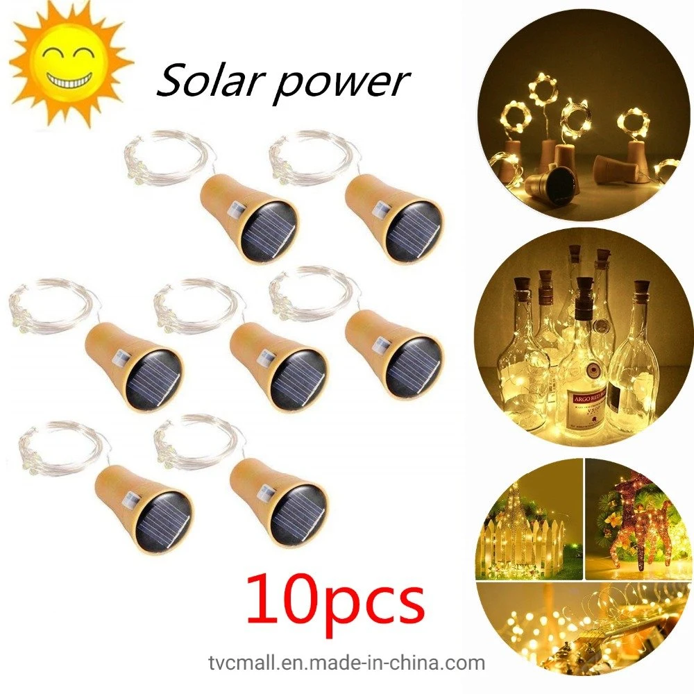 10PCS 2m Solar Wine Bottle Lights 20 LED Cork String Light Copper Wire Fairy Light for Holiday Christmas Party - Warm White